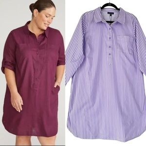 NWT Universal Standard Stretch Poplin Rubicon Shirtdress Sz S / 1X Purple Stripe
